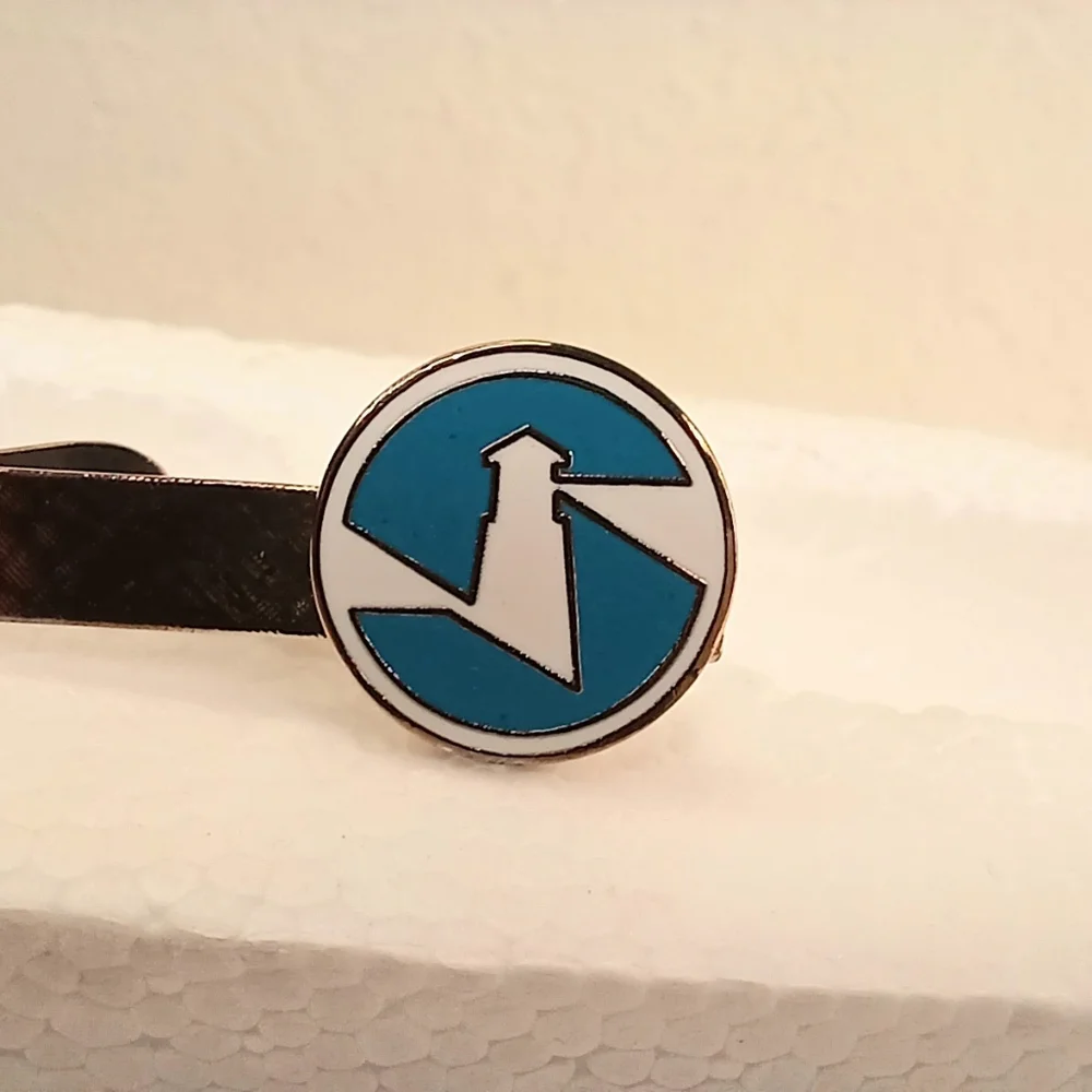 Vintage Tie Bar Clip Nautical Lighthouse Pop Art Deco Brass Cloisonne